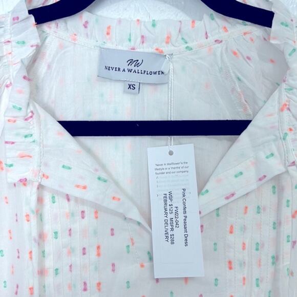 Never A Wallflower Pink Confetti Peasant Dress with pink tassels size XS - Picture 3 of 7